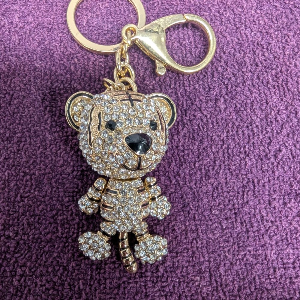 Gold and Silver Crystal Bear Keychain